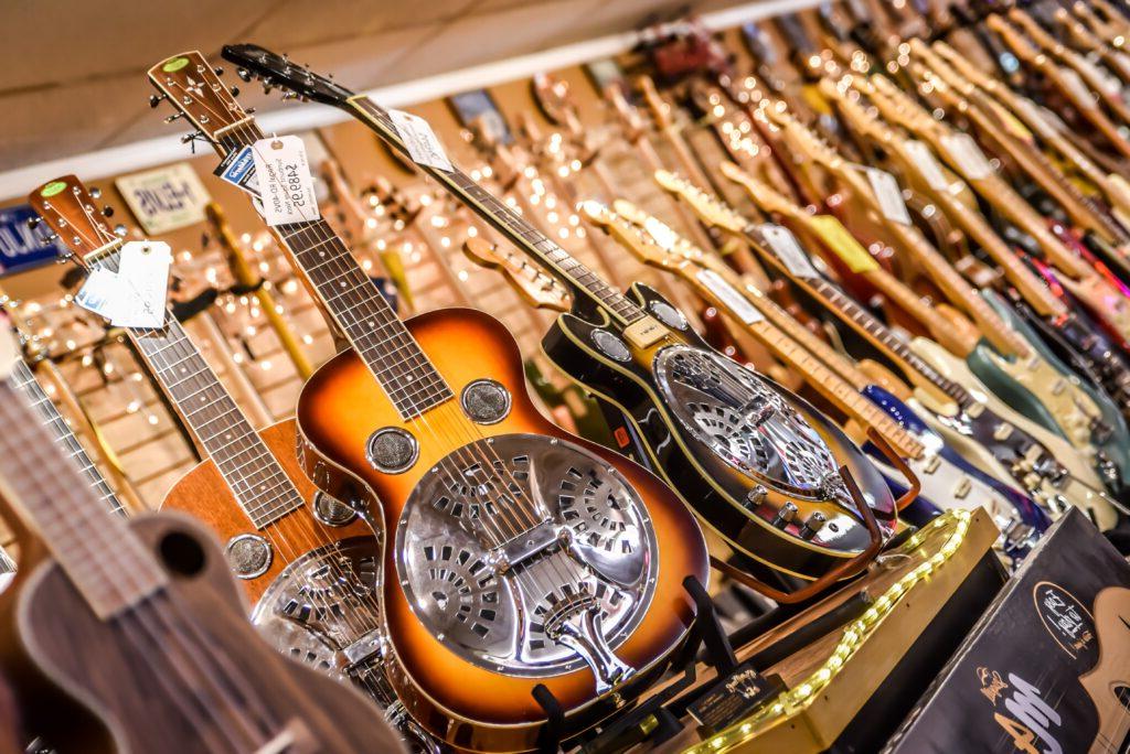 guitars on display
